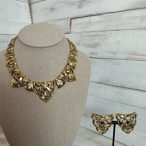 Rare Vintage YSL Art Deco Necklace and Earring Set with crystals